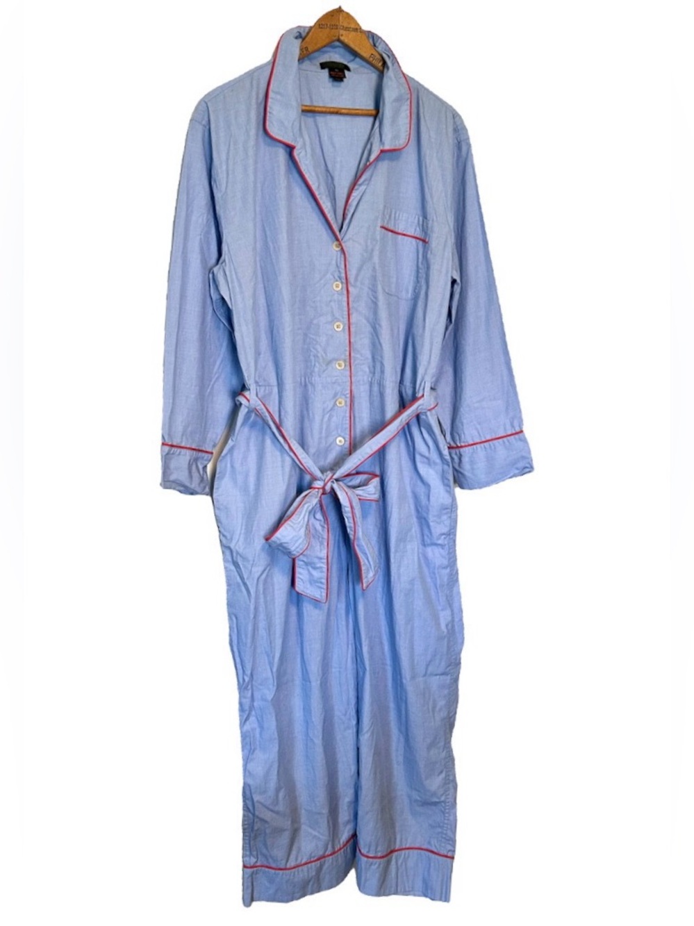 J.Crew Pajama Jumpsuit Light Blue with Red Piping